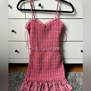 AQUA from Bloomingdale’s multicolor gingham smocked ruffle mini dress